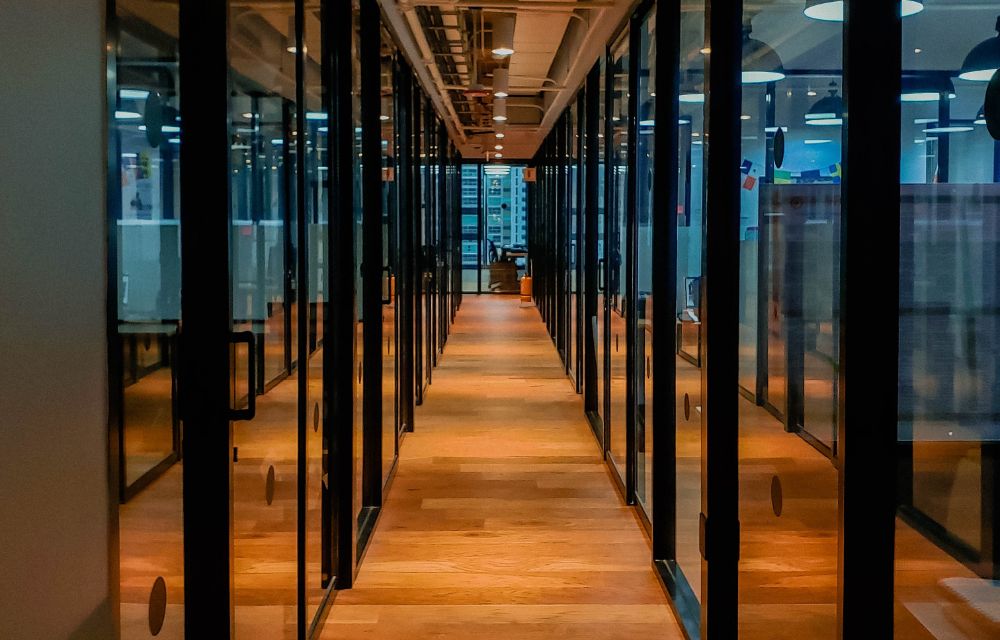 glass office corridor in a business centre