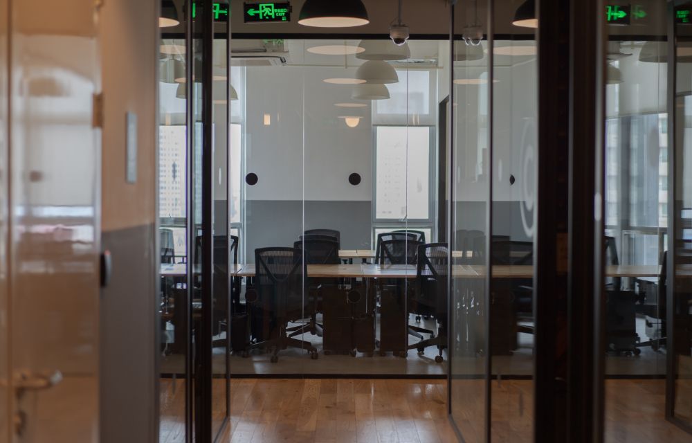 Meeting room for business meetings with glass door