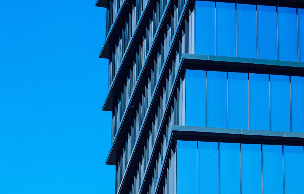 consulting business center with blue reflected windows