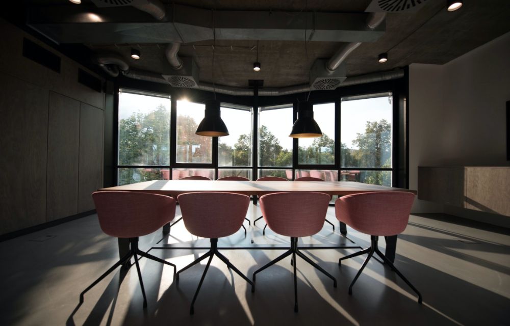 cosy office with panoramic sunset windows